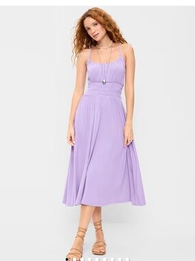 Old Navy Lilac Smocked Midi Dress with Adjustable Straps
